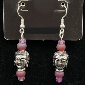 Buddha with Dark & Light Pink Bead Earrings by Neanie-Bot